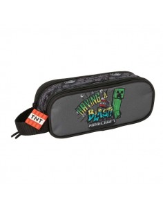 Safta Minecraft Graffiti Portatodo - 2 Compartimentos con Cremallera - Asa Lateral - Capacidad 1L - 21x8x6cm - Color Gris