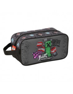 Safta Minecraft Graffiti Zapatillero Mediano - Capacidad 6L - Asa de Mano Lateral - 29x15x14cm - Color Gris