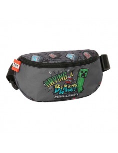 Safta Minecraft Graffiti Bolsa de Cintura - Cremallera - Cintas Ajustables - Cierre de PVC - 23x14x9cm - Color Gris