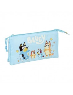 Safta Bluey Ready Portatodo - 3 Compartimentos con Cremallera - Bolsillo Interior Central - 22x12x3cm - Color Azul Pastel