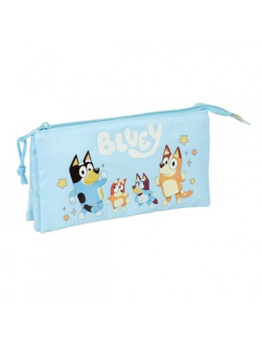 Safta Bluey Ready Portatodo - 3 Compartimentos con Cremallera - Bolsillo Interior Central - 22x12x3cm - Color Azul Pastel