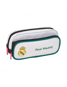 Safta Real Madrid Equipacion 26 27 Portatodo con Bolsillo - Cremallera - 21x10.5x6cm - Color Blanco y Negro