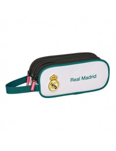 Safta Real Madrid Equipacion 26 27 Portatodo - 3 Compartimentos con Cremallera - Asa Lateral - 21x8.5x7cm - Color Blanco y