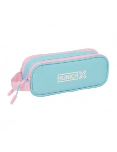 Safta Munich Sky Portatodo - 2 Compartimentos con Cremallera - Asa Lateral - Capacidad 1L - 21x8x6cm - Color Azul Pastel