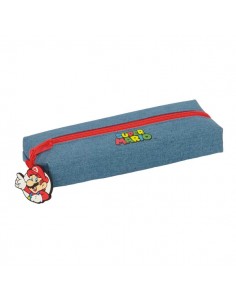 Safta Super Mario Portatodo Rectangular - Goma Elastica Trasera - Cremallera - 22x4x7cm - Color Rojo y Azul