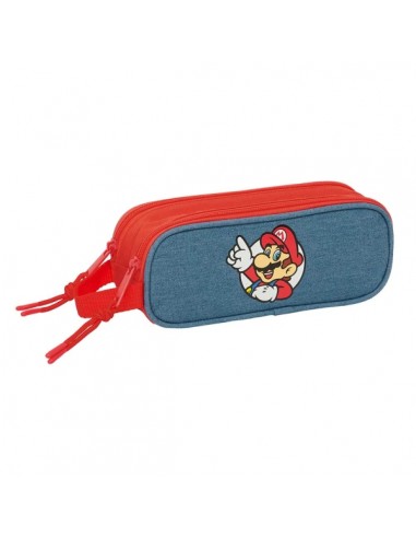 Safta Super Mario Portatodo - 2 Compartimentos con Cremallera - Asa Lateral - Capacidad 1L - 21x8x6cm - Color Rojo y Azul