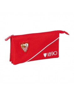 Safta Sevilla FC Portatodo - 3 Compartimentos con Cremallera - Bolsillo Interior Central - 22x12x3cm - Color Rojo