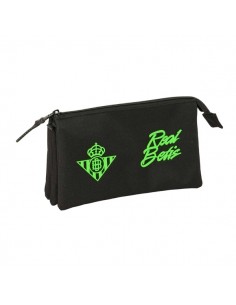 Safta Real Betis Balompie Portatodo - 3 Compartimentos con Cremallera - Bolsillo Interior Central - 22x12x3cm - Color Negro y