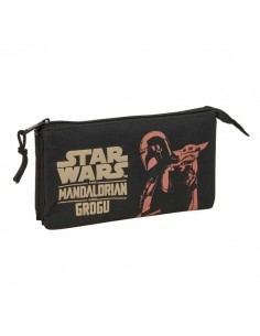 Safta Mandalorian and Grogu Portatodo - 3 Compartimentos con Cremallera - Bolsillo Interior Central - 22x12x3cm - Color Negro