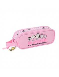 Safta Snoopy Portatodo - 2 Compartimentos con Cremallera - Asa Lateral - Capacidad 1L - 21x8x6cm - Color Rosa