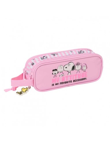 Safta Snoopy Portatodo - 2 Compartimentos con Cremallera - Asa Lateral - Capacidad 1L - 21x8x6cm - Color Rosa