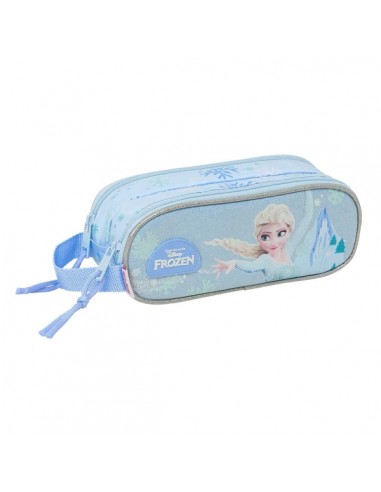 Safta Frozen Portatodo - 2 Compartimentos con Cremallera - Asa Lateral - Capacidad 1L - 21x8x6cm - Color Azul Pastel