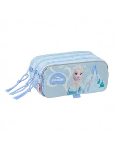 Safta Frozen Portatodo - 3 Compartimentos con Cremallera - Cinta Trasera Adaptable - Bolsillo Frontal de Rejilla con Velcro -
