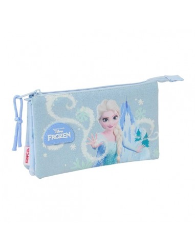 Safta Frozen Portatodo - 3 Compartimentos con Cremallera - Bolsillo Interior Central - 22x12x3cm - Color Azul Pastel