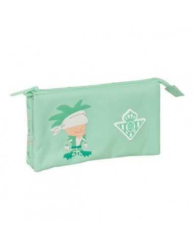 Safta Real Betis Balompie Preescolar Portatodo - 3 Compartimentos con Cremallera - Bolsillo Interior Central - 22x12x3cm -