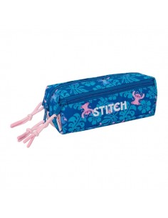 Safta Stitch Lio Portatodo - 3 Compartimentos con Cremallera - Goma Elastica - Compacto - 22x8.5x6cm - Color Azul Oscuro