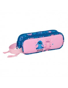 Safta Stitch Lio Portatodo - 2 Compartimentos con Cremallera - Asa Lateral - Capacidad 1L - 21x8x6cm - Color Rosa