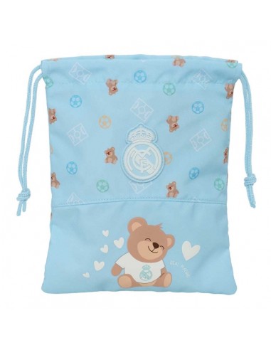 Safta Real Madrid Preescolar Saquito para Merienda - Cierre con Cordon - Compacto - 20x25cm - Color Azul