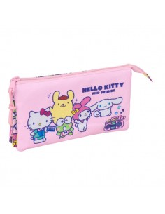 Safta Hello Kitty and Friends Portatodo - 3 Compartimentos con Cremallera - Bolsillo Interior Central - 22x12x3cm - Color Rosa