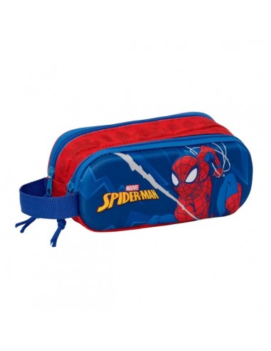 Safta Spider-Man Portatodo 3D - 2 Compartimentos con Cremallera - Asa Lateral - Capacidad 1L - 21x8x6cm - Color Rojo y Azul