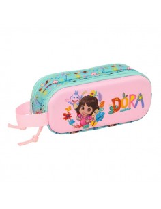 Safta Dora Portatodo 3D - 2 Compartimentos con Cremallera - Asa Lateral - Capacidad 1L - 21x8x6cm - Color Turquesa Claro