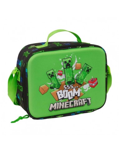 Safta Minecraft Boom Bolsa Isotermica Porta Alimentos - Frontal 3D - Cremallera - Bandolera Ajustable - Asa de Mano -