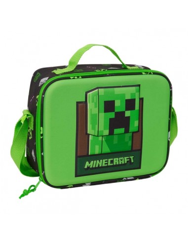 Safta Minecraft Bolsa Isotermica Porta Alimentos - Frontal 3D - Cremallera - Bandolera Ajustable - Asa de Mano - 25x19.5x9cm