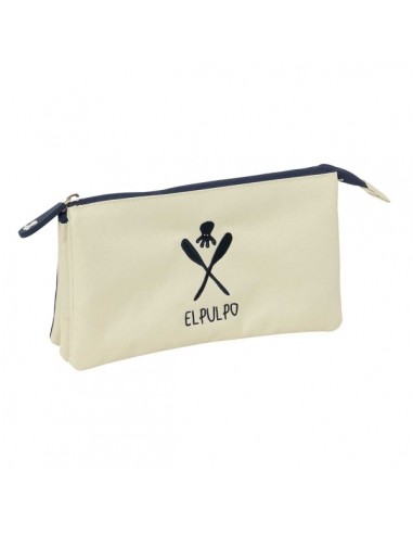 Safta el Pulpo Portatodo - 3 Compartimentos con Cremallera - Bolsillo Interior Central - 22x12x3cm - Color Beige