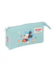 Safta Mickey Mouse Baby Portatodo - 3 Compartimentos con Cremallera - Bolsillo Interior Central - 22x12x3cm - Color Azul