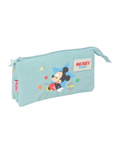 Safta Mickey Mouse Baby Portatodo - 3 Compartimentos con Cremallera - Bolsillo Interior Central - 22x12x3cm - Color Azul