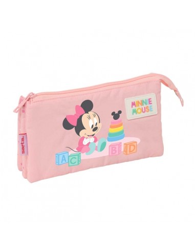 Safta Minnie Mouse Baby Portatodo - 3 Compartimentos con Cremallera - Bolsillo Interior Central - 22x12x3cm - Color Rosa