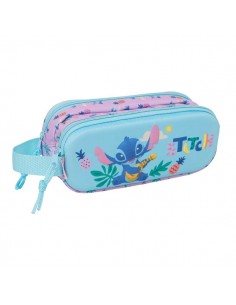 Safta Stitch Portatodo 3D - 2 Compartimentos con Cremallera - Asa Lateral - Capacidad 1L - 21x8x6cm - Color Azul Pastel