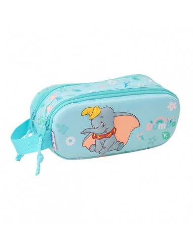 Safta Dumbo Portatodo 3D - 2 Compartimentos con Cremallera - Asa Lateral - Capacidad 1L - 21x8x6cm - Color Azul Pastel