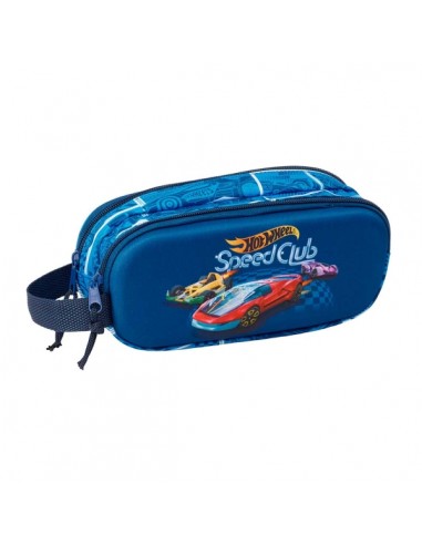 Safta Hot Wheels Portatodo 3D - 2 Compartimentos con Cremallera - Asa Lateral - Capacidad 1L - 21x8x6cm - Color Azul Marino