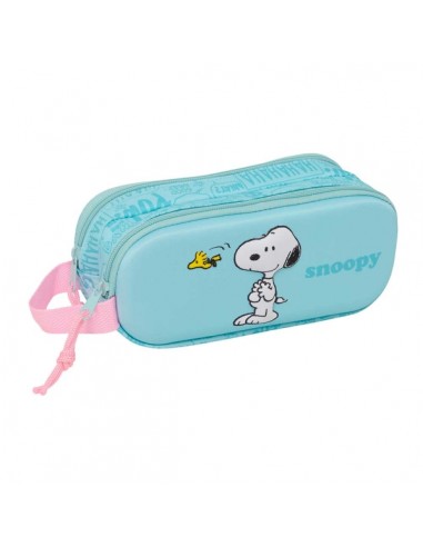 Safta Snoopy Portatodo 3D - 2 Compartimentos con Cremallera - Asa Lateral - Capacidad 1L - 21x8x6cm - Color Azul Pastel