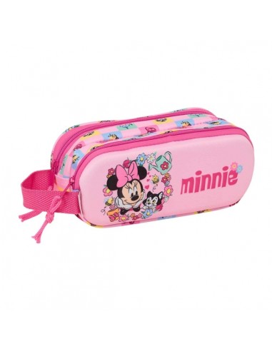 Safta Minnie Mouse Portatodo 3D - 2 Compartimentos con Cremallera - Asa Lateral - Capacidad 1L - 21x8x6cm - Color Rosa