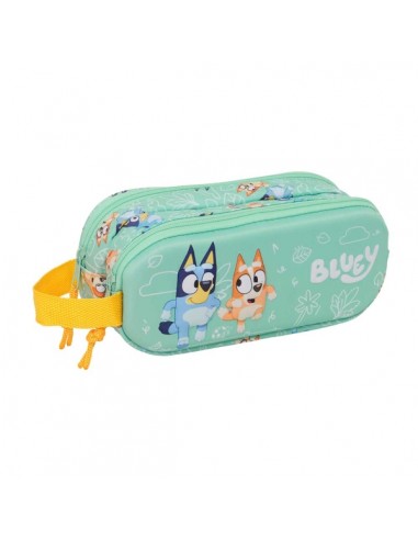 Safta Bluey Portatodo 3D - 2 Compartimentos con Cremallera - Asa Lateral - Capacidad 1L - 21x8x6cm - Color Menta