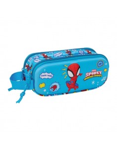Safta Spidey Portatodo 3D - 2 Compartimentos con Cremallera - Asa Lateral - Capacidad 1L - 21x8x6cm - Color Azul