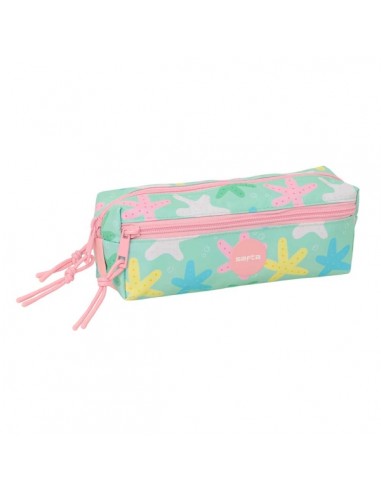 Safta Estrellas Portatodo - 3 Compartimentos con Cremallera - Goma Elastica - Compacto - 22x8.5x6cm - Color Verde