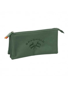 Safta Spagnolo Portatodo - 3 Compartimentos con Cremallera - Bolsillo Interior Central - 22x12x3cm - Color Verde Oscuro