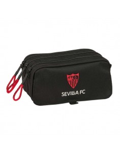 Safta Sevilla FC Portatodo - 3 Compartimentos con Cremallera - Cinta Trasera Adaptable - Bolsillo Frontal de Rejilla con