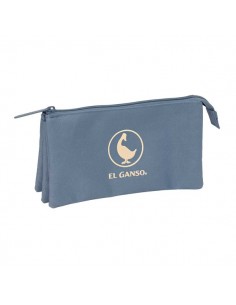 Safta el Ganso Basics Portatodo - 3 Compartimentos con Cremallera - Bolsillo Interior Central - 22x12x3cm - Color Azul Azafata