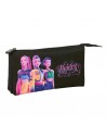 Safta K-Pop Demon Hunters Portatodo - 3 Compartimentos con Cremallera - Bolsillo Interior Central - 22x12x3cm - Color Negro