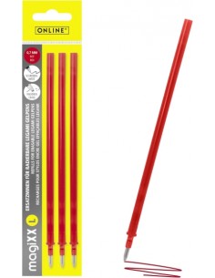 Online MagiXX L Pack de 3 Recambios de Tinta Gel Borrable - Trazo de 0.7mm - Color Rojo