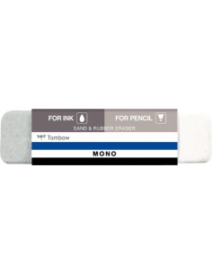 Tombow Mono Sand and Rubber Goma de Borrar para Tinta y Lapiz - 13g - Forma Biselada - Funda de Papel - Color Blanco y Gris