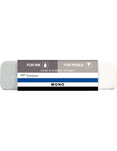 Tombow Mono Sand and Rubber Goma de Borrar para Tinta y Lapiz - 13g - Forma Biselada - Funda de Papel - Color Blanco y Gris