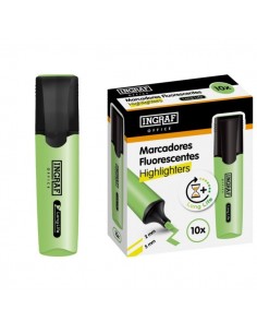Ingraf Long-Life Marcador Fluorescente - Punta Biselada - Trazo 2-5mm - Tinta Base de Agua - Color Verde