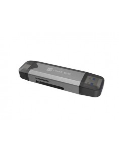 Natec Scarab 3 Lector de Tarjetas - SD MICRO SD-USB 3.1 GEN 1-USB-A-USB-C - Color Gris