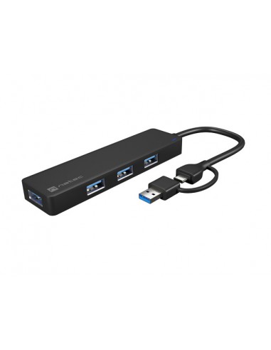 Natec Mayfly Hub USB-C - 4 Puertos USB 3.0 - Adaptador USB-C a USB-A - Color Negro