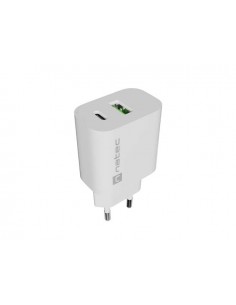 Natec Ribera Cargador de Pared 20W - 1xUSB-A-1xUSB-C - Carga Rapida - 2 Dispositivos Simultaneos - Color Blanco